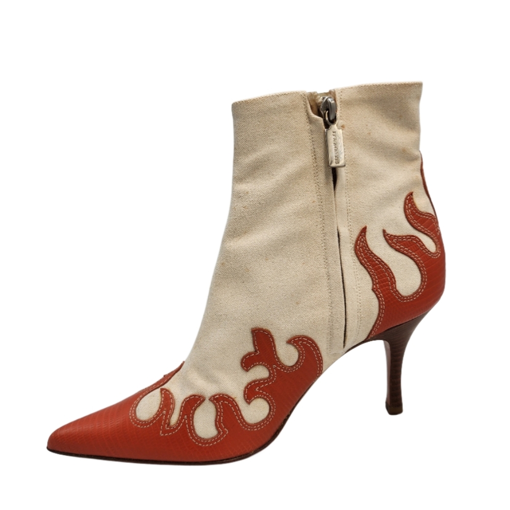 BRUNO MAGLI Vintage Ankle Boots - Orange Flames on Canvas, size 7½ - Picture 4 of 8